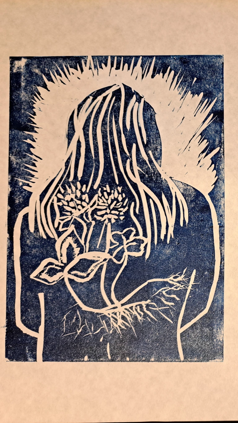 ‘A little bit of luck’, Heather Cobb, hand burnished lino print on parchment
